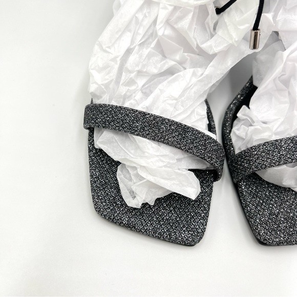 Nine West Size 6.5 Black Silver Sparkly Square Toe Dress Sandals Heels Shoes - Picture 4 of 11